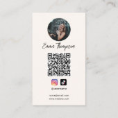 Sociale Media Invloeders QR-code Foto Beige Visitekaartje (Achterkant)