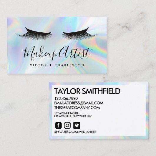 Sociale media Lashes Eyes Holographic Trendy Visitekaartje (Voorkant / Achterkant)