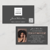 Sociale media Logo Foto QR Code Blogger Roos Grijs Visitekaartje (Voorkant / Achterkant)
