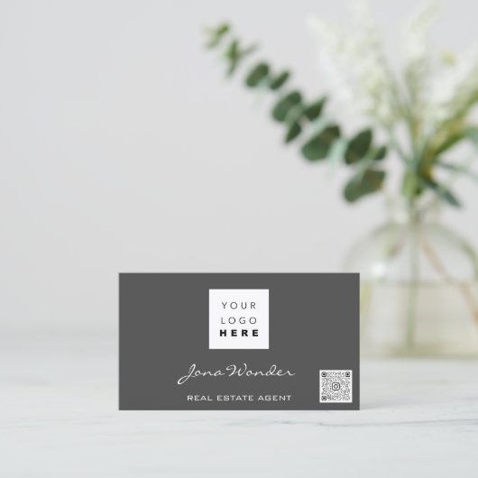 Sociale media Logo Foto QR Code Blogger Roos Grijs Visitekaartje (Staand voorkant)