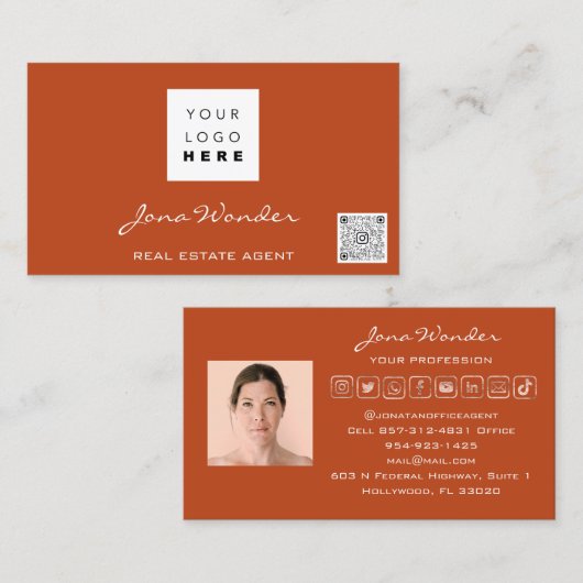 Sociale media Logo Foto QR Code Blogger Roos Visitekaartje (Voorkant / Achterkant)