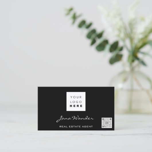 Sociale media Logo Foto QR-code Makeup Black Gold Visitekaartje (Staand voorkant)