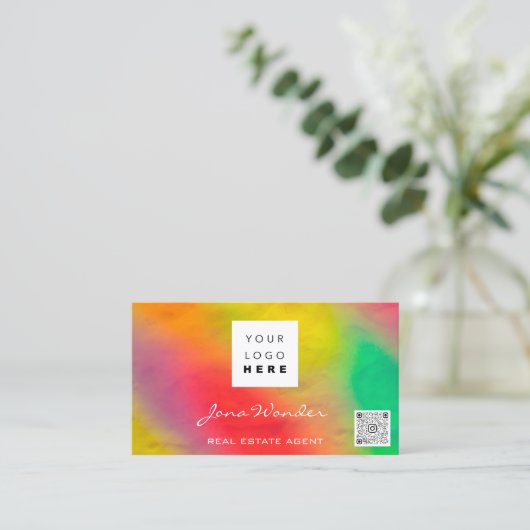 Sociale media Logo Foto QR Code Makeup Holographic Visitekaartje (Staand voorkant)