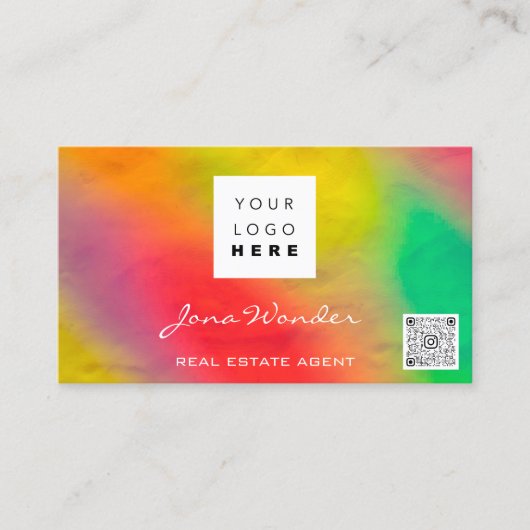Sociale media Logo Foto QR Code Makeup Holographic Visitekaartje (Voorkant)