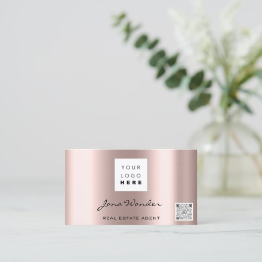 Sociale media Logo Foto QR Code Makeup Roos Visitekaartje (Staand voorkant)