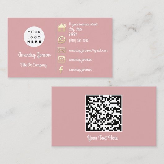 Sociale media Logo Gold QR Code Custom InsertPowde Visitekaartje (Voorkant / Achterkant)