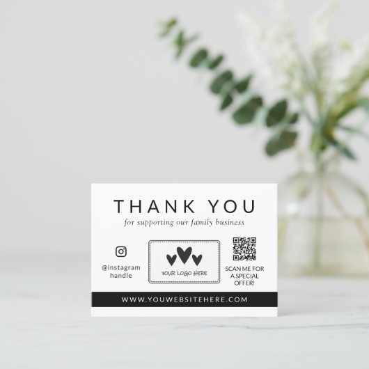 Sociale media Logo QR-code Dank u wel Kaart Klantenkaartje (Staand voorkant)