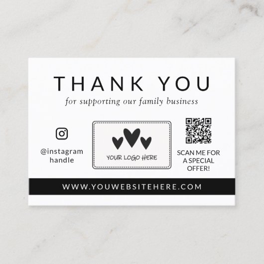 Sociale media Logo QR-code Dank u wel Kaart Klantenkaartje (Voorkant)