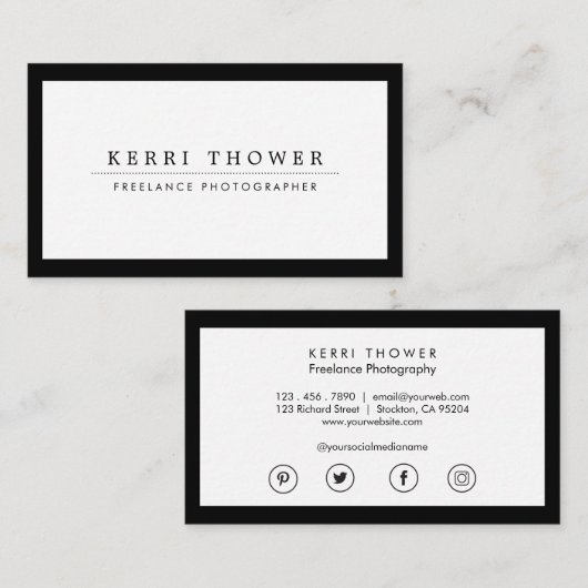 Sociale media Luxe zwart-witVisitekaartjes Visitekaartje (Voorkant / Achterkant)