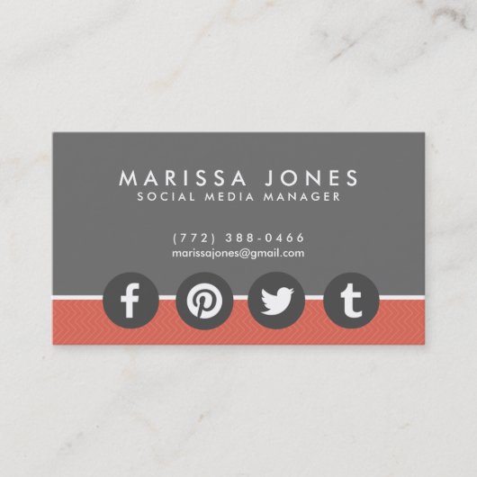 Sociale Media Manager Perzikgrijze Visitekaartjes (Voorkant)