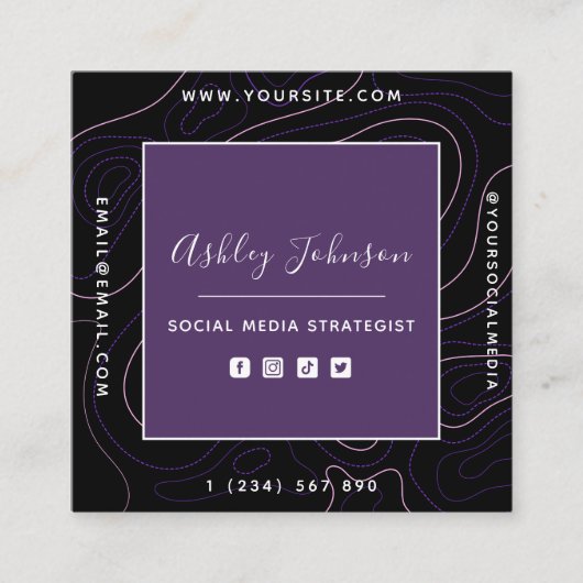 Sociale media Manager QR Code Abstracte Lijnen Paa Vierkante Visitekaartje (Voorkant)