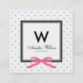 Sociale media Polka Dot Pink Ribbon Monogram Vierkante Visitekaartje (Voorkant)
