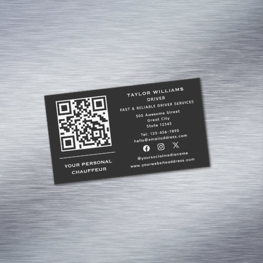 Sociale Media QR-code Chauffeur Service Taxi Bestu Magnetisch Visitekaartje (Voorbeeld)