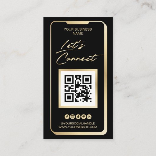 Sociale media QR-code Feminine Modern Gold Visitekaartje (Voorkant)