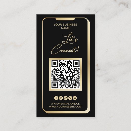 Sociale media QR-code Feminine Moderne Gold Busine Visitekaartje (Voorkant)
