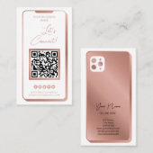 Sociale media QR-code Feminine Moderne Roos Gold B Visitekaartje (Voorkant / Achterkant)