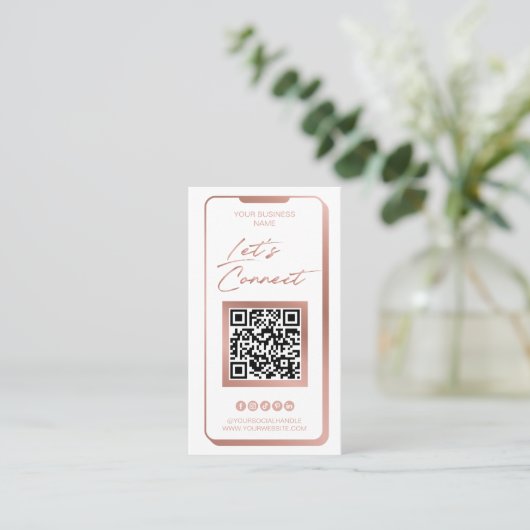 Sociale media QR-code Feminine Moderne Roos Gold B Visitekaartje (Staand voorkant)