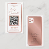 Sociale media QR-code Feminine Moderne Roos Gold B Visitekaartje (Voorkant / Achterkant)