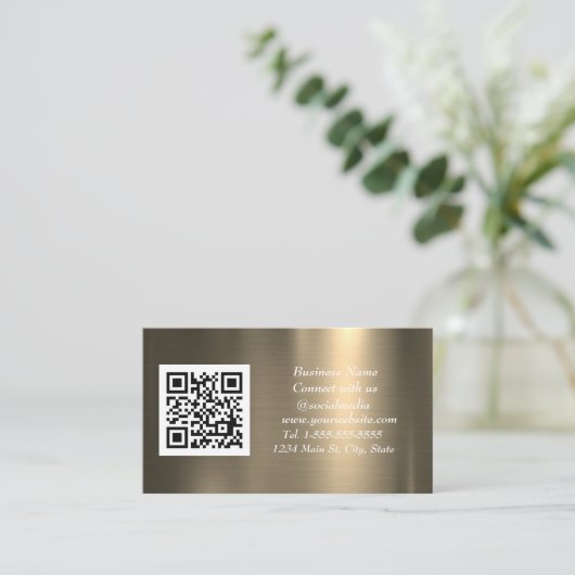 Sociale media QR Code Koper Gold Metallic Visitekaartje (Staand voorkant)