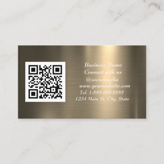 Sociale media QR Code Koper Gold Metallic Visitekaartje (Voorkant)