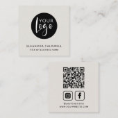 Sociale Media QR Code Logo Elegant Eggshell Vierkante Visitekaartje (Voorkant / Achterkant)