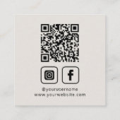 Sociale Media QR Code Logo Elegant Eggshell Vierkante Visitekaartje (Achterkant)