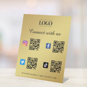Sociale media Qr Code Logo Facebook Instagram Gold Reclamebord Met Voetstuk
