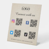 Sociale media Qr Code Logo Twitter Facebook Beige Reclamebord Met Voetstuk (Voorkant)