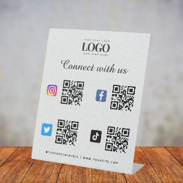Sociale media Qr Code Logo Twitter Facebook Grey Reclamebord Met Voetstuk