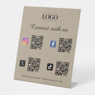Sociale Media Qr Code Logo Twitter Facebook Kracht Reclamebord Met Voetstuk