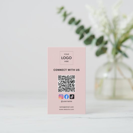 Sociale media QR-code Moderne Logo roze Visitekaartje (Staand voorkant)