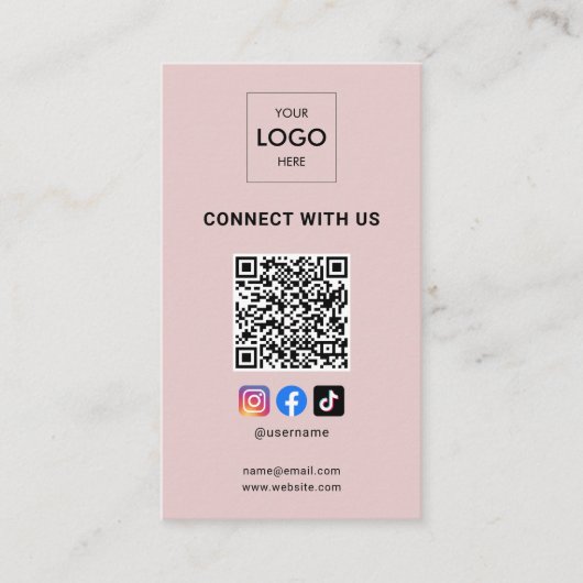 Sociale media QR-code Moderne Logo roze Visitekaartje (Voorkant)