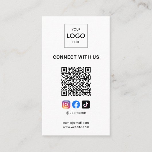Sociale media QR Code Moderne Logo White Visitekaartje (Voorkant)
