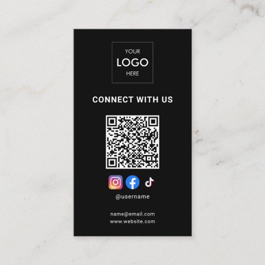 Sociale media QR-code Moderne Logo zwart Visitekaartje (Voorkant)
