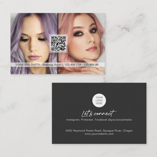 Sociale media QR code moderne make-up artistieke f Visitekaartje (Voorkant / Achterkant)