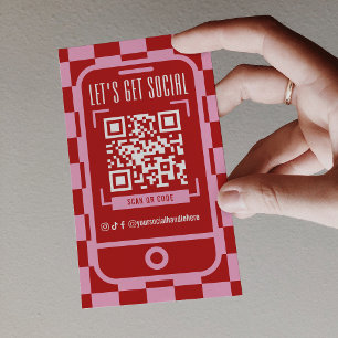 Sociale Media QR Code Retro Groovy Rood & Roze Visitekaartje