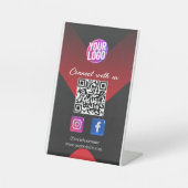 Sociale media QR-code Rood zwart Visitekaartje Reclamebord Met Voetstuk (Voorkant)