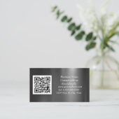 Sociale media QR-code Scannable Black Metallic Visitekaartje (Staand voorkant)
