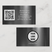 Sociale media QR-code Scannable Black Metallic Visitekaartje (Voorkant / Achterkant)