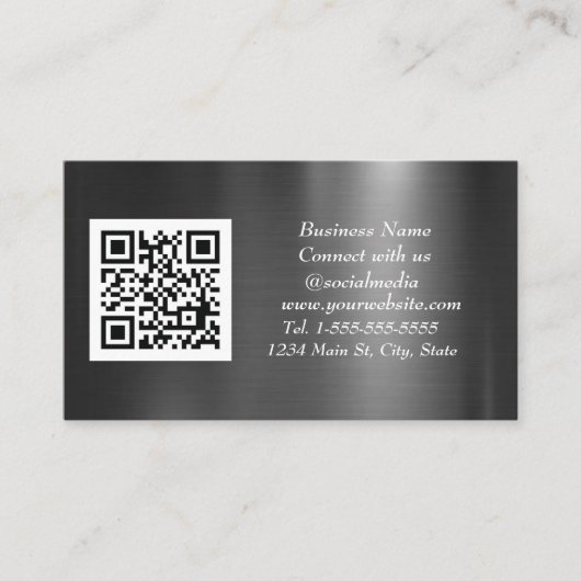 Sociale media QR-code Scannable Black Metallic Visitekaartje (Voorkant)