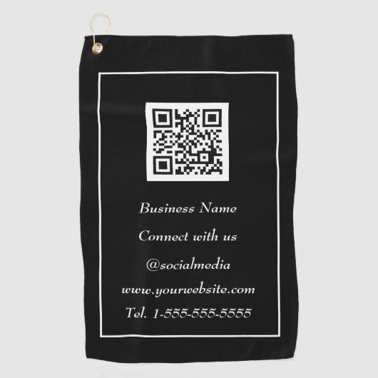 Sociale media QR-code Scannable Black Professional Golfhanddoek (Voorkant)