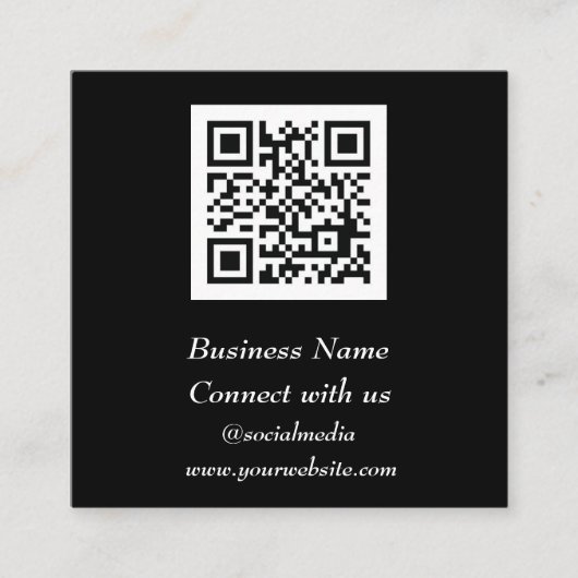 Sociale media QR-code Scannable Black Professional Vierkante Visitekaartje (Voorkant)