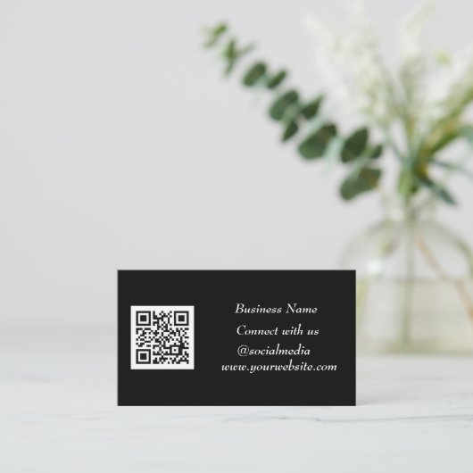 Sociale media QR-code Scannable Black Professional Visitekaartje (Staand voorkant)