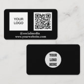 Sociale media QR-code Scannable Black Professional Visitekaartje (Voorkant / Achterkant)