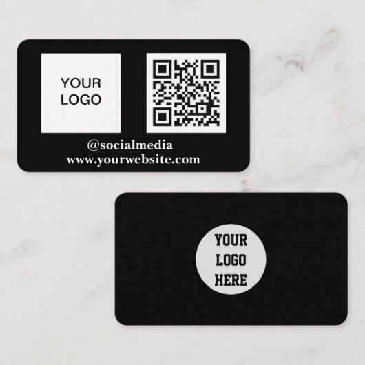 Sociale media QR-code Scannable Black Professional Visitekaartje (Voorkant / Achterkant)
