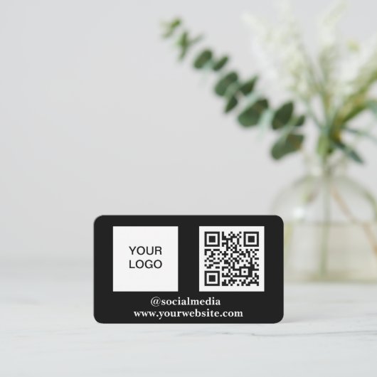 Sociale media QR-code Scannable Black Professional Visitekaartje (Staand voorkant)