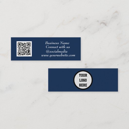 Sociale media QR Code Scannable Navy Blue Mini Visitekaartje (Voorkant / Achterkant)