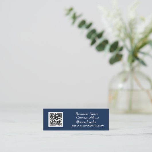 Sociale media QR Code Scannable Navy Blue Mini Visitekaartje (Staand voorkant)