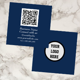 Sociale media QR Code Scannable Navy Blue Vierkante Visitekaartje