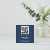 Sociale media QR Code Scannable Navy Blue Vierkante Visitekaartje (Staand voorkant)